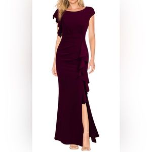 Burgundy Women's Split Bodycon Mermaid Evening Cocktail Long Dress